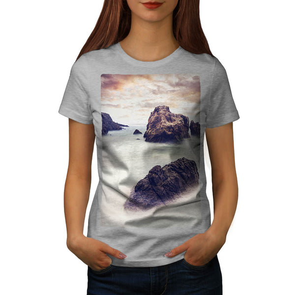 Foggy Sea Shore Womens T-Shirt