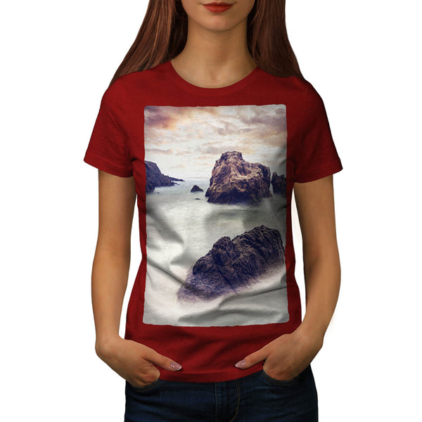 Foggy Sea Shore Womens T-Shirt