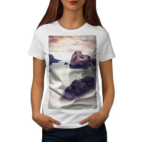 Foggy Sea Shore Womens T-Shirt