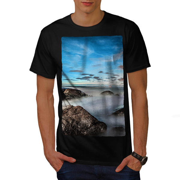 Foggy Sea Shore Mens T-Shirt