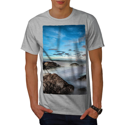 Foggy Sea Shore Mens T-Shirt
