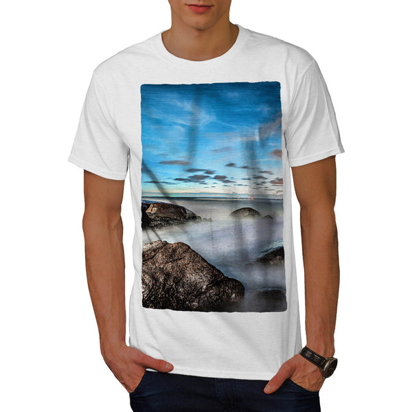 Foggy Sea Shore Mens T-Shirt