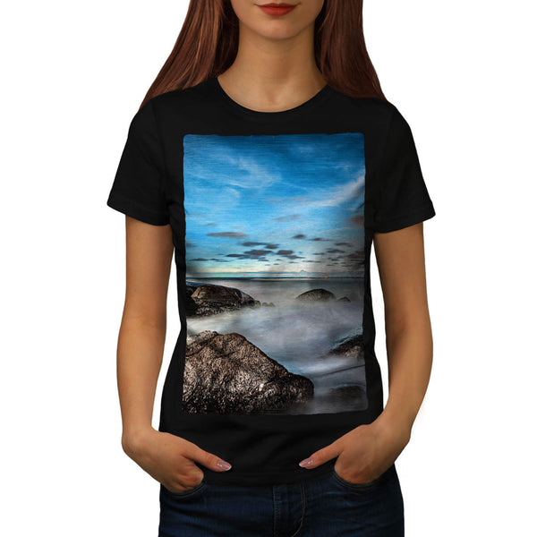 Foggy Sea Shore Womens T-Shirt