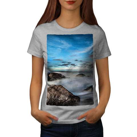 Foggy Sea Shore Womens T-Shirt