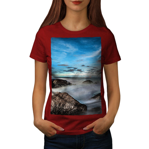 Foggy Sea Shore Womens T-Shirt