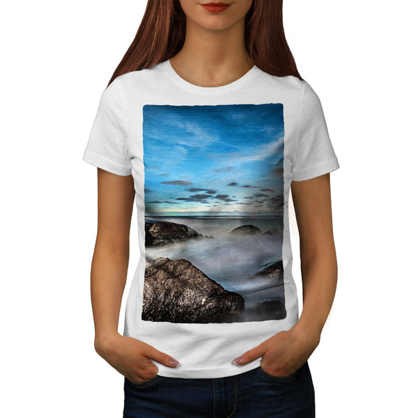 Foggy Sea Shore Womens T-Shirt