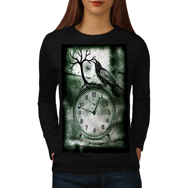 Crow Clock Time Old Womens Long Sleeve T-Shirt