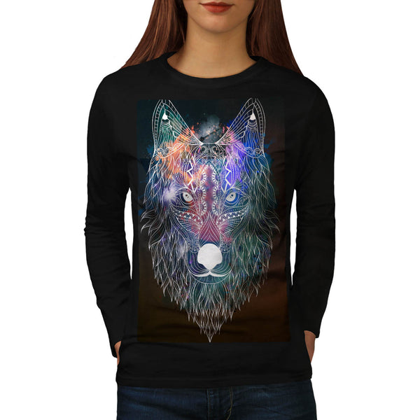 Hipster Wolf Head Womens Long Sleeve T-Shirt