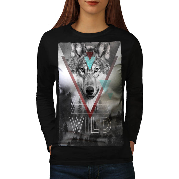 Wolf Head In Forest Womens Long Sleeve T-Shirt