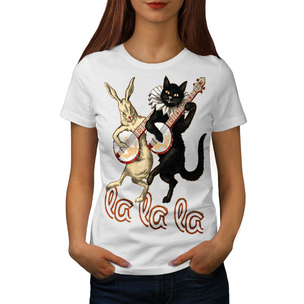Cat Rabbit Musician Womens T-Shirt