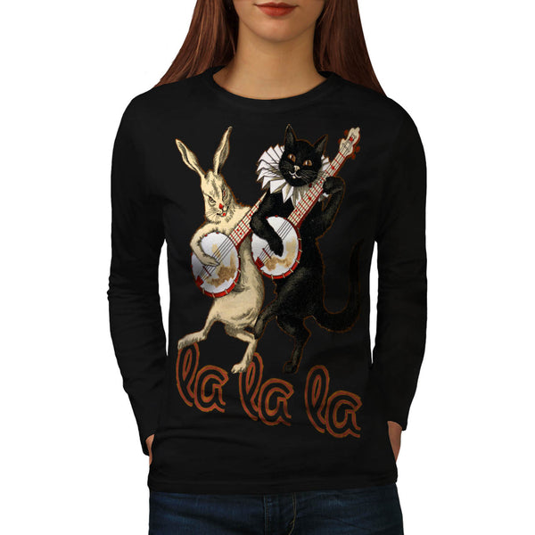 Cat Rabbit Musician Womens Long Sleeve T-Shirt