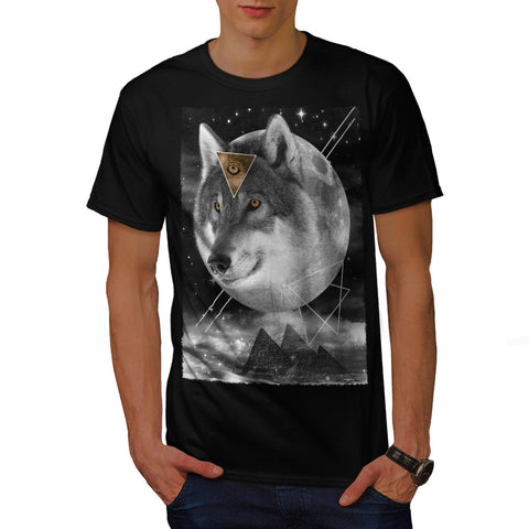 Wolf Face On Moon Mens T-Shirt