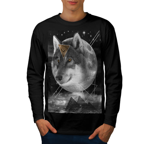 Wolf Face On Moon Mens Long Sleeve T-Shirt