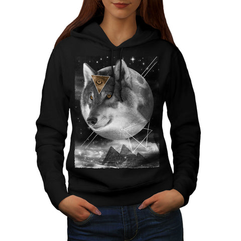 Wolf Face On Moon Womens Hoodie
