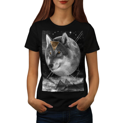 Wolf Face On Moon Womens T-Shirt