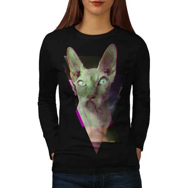 Psychedelic Kitten Womens Long Sleeve T-Shirt