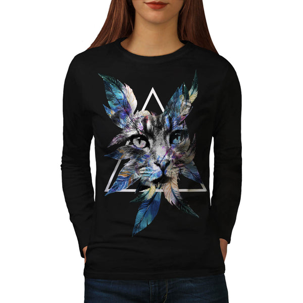 Wild Cat Scary Look Womens Long Sleeve T-Shirt