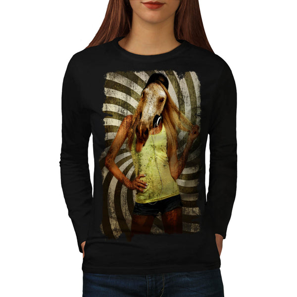 Horse With Headphone Womens Long Sleeve T-Shirt
