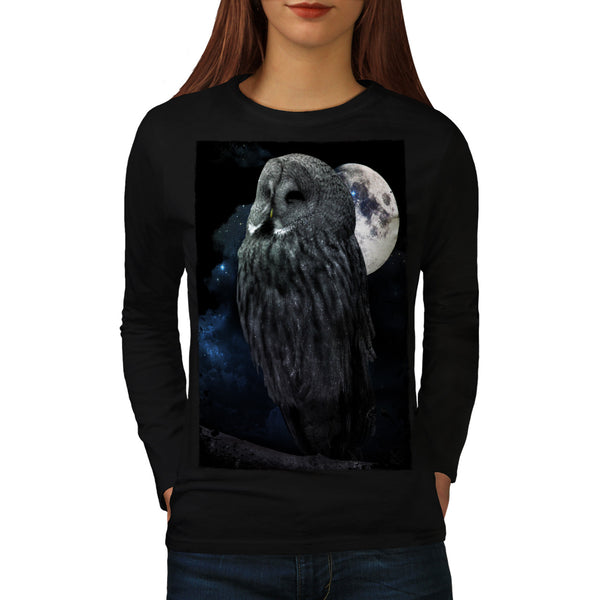Owl In Moonlight Womens Long Sleeve T-Shirt