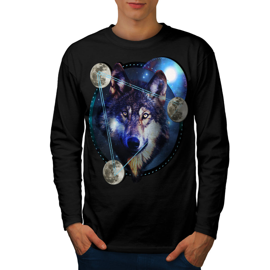 Wolf Outer Space Mens Long Sleeve T-Shirt