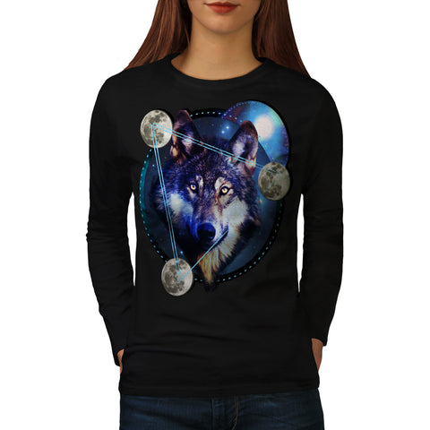 Wolf Outer Space Womens Long Sleeve T-Shirt
