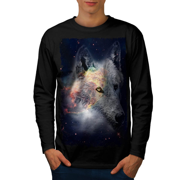 Outer Space Wolf Mens Long Sleeve T-Shirt