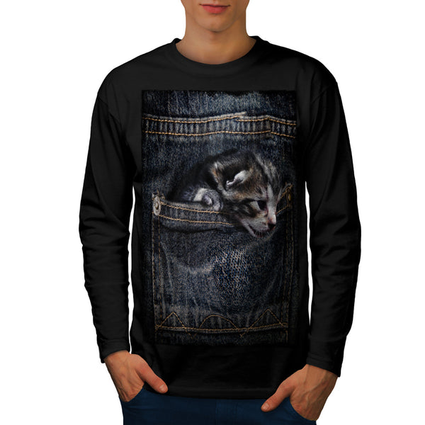 Cute Pocket Kitten Mens Long Sleeve T-Shirt