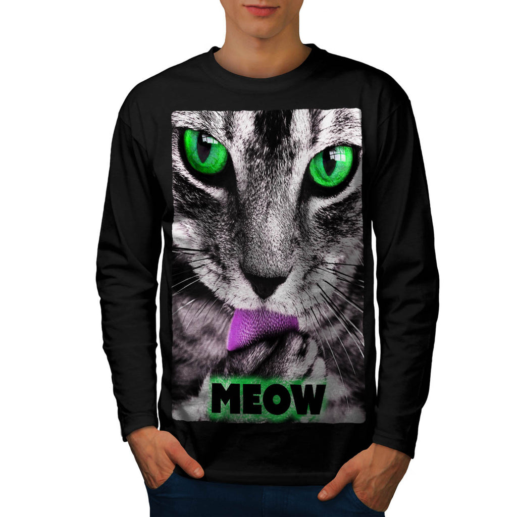 Meow Cute Kitty Face Mens Long Sleeve T-Shirt