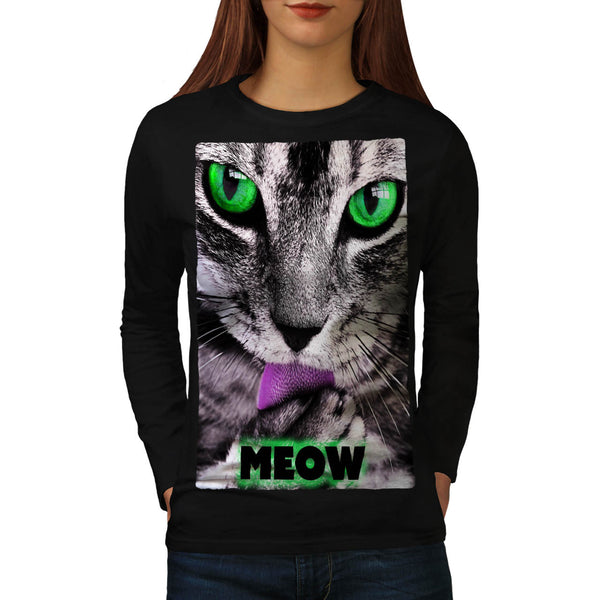 Meow Cute Kitty Face Womens Long Sleeve T-Shirt