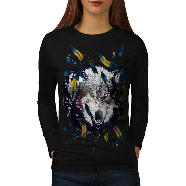 Angry Tribal Wolf Womens Long Sleeve T-Shirt