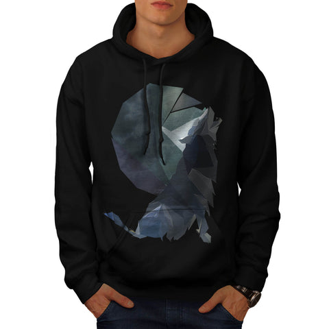 Wolf Howling Night Mens Hoodie