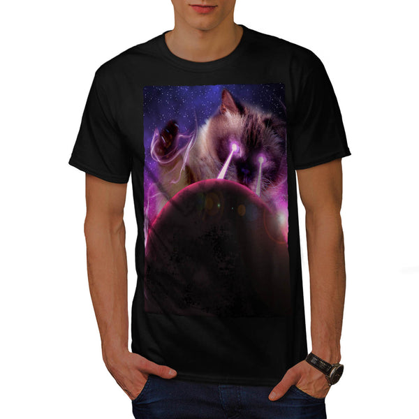 Space Cat Laser Eye Mens T-Shirt