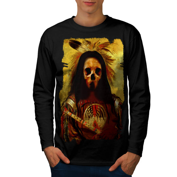 Skull Indian Soldier Mens Long Sleeve T-Shirt