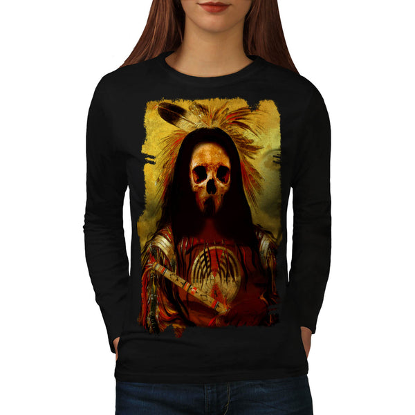 Skull Indian Soldier Womens Long Sleeve T-Shirt