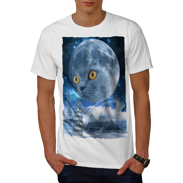 Magic World Moon Cat Mens T-Shirt