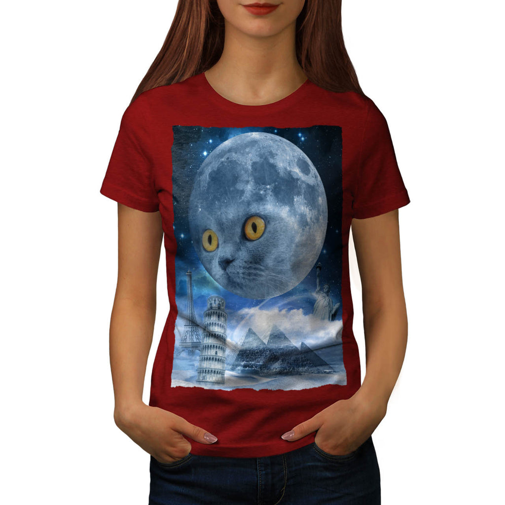 Magic World Moon Cat Womens T-Shirt