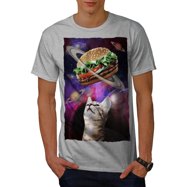 Space Burger Cat Fun Mens T-Shirt