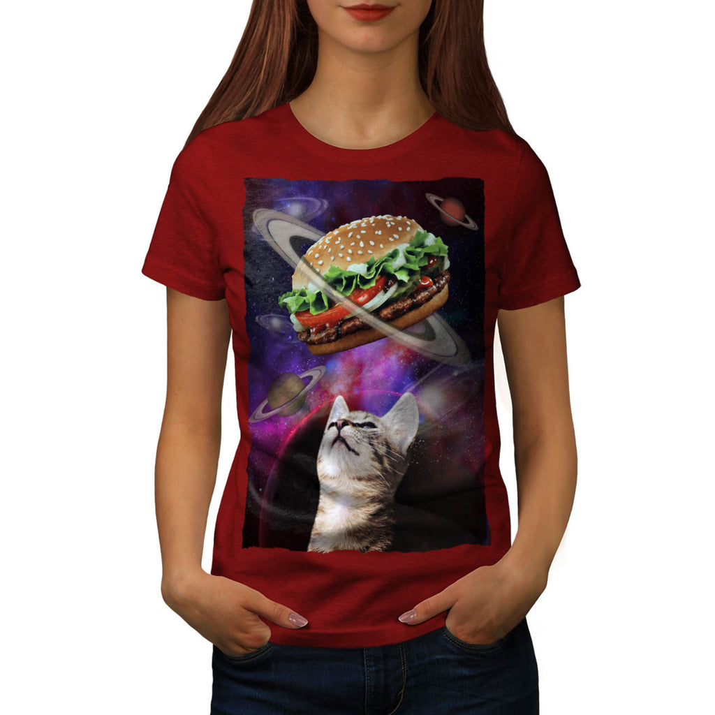 Space Burger Cat Fun Womens T-Shirt