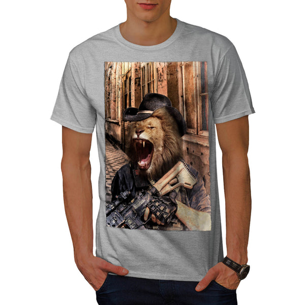 Angry Fury Lion Gun Mens T-Shirt