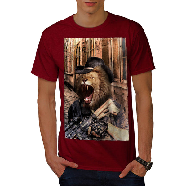 Angry Fury Lion Gun Mens T-Shirt