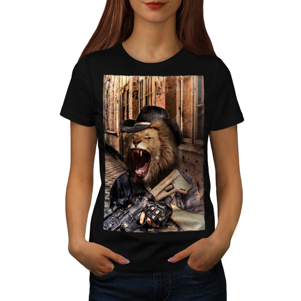 Angry Fury Lion Gun Womens T-Shirt