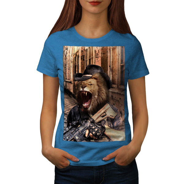 Angry Fury Lion Gun Womens T-Shirt