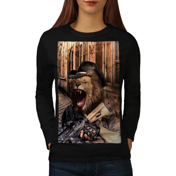 Angry Fury Lion Gun Womens Long Sleeve T-Shirt