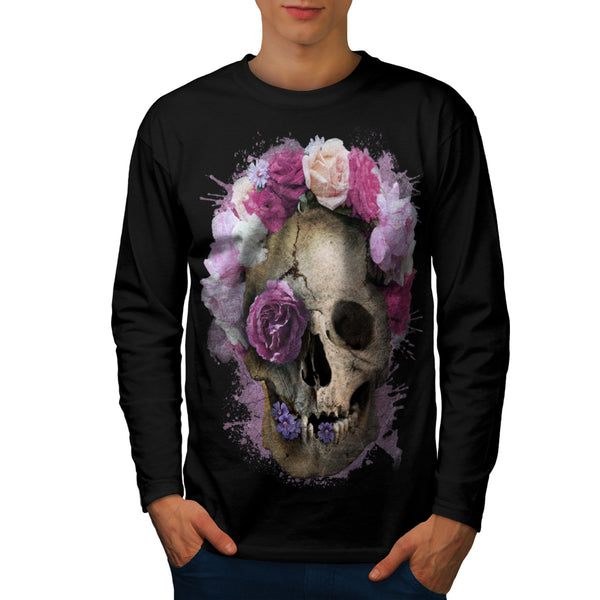 Skull Flower Rose Mens Long Sleeve T-Shirt