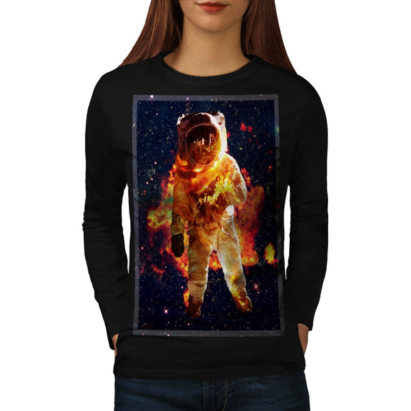 Astronaut On Fire Womens Long Sleeve T-Shirt