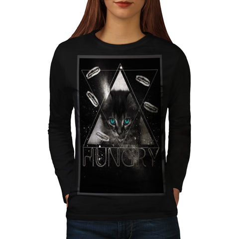 Hungry Kitten Cat Womens Long Sleeve T-Shirt