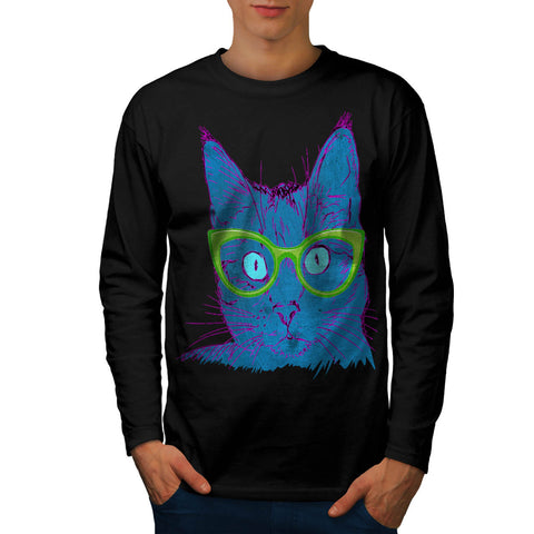 School Cat Glasses Mens Long Sleeve T-Shirt