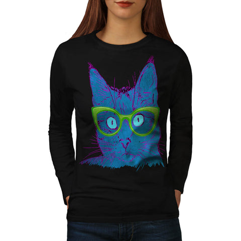 School Cat Glasses Womens Long Sleeve T-Shirt