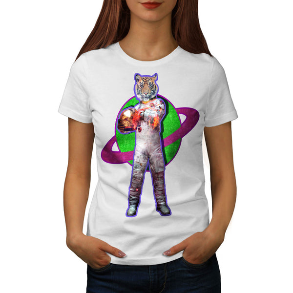 Tiger Astronaut Fire Womens T-Shirt