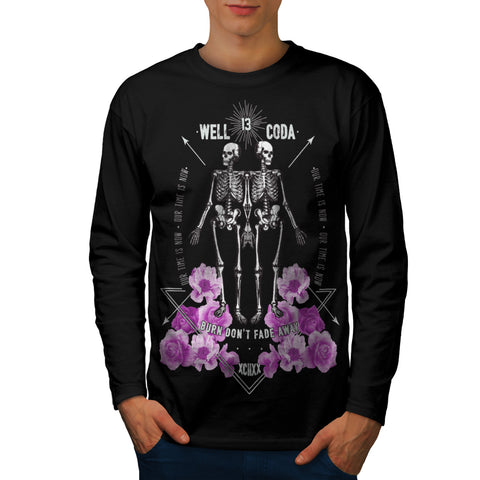 Skull Body Flower Art Mens Long Sleeve T-Shirt